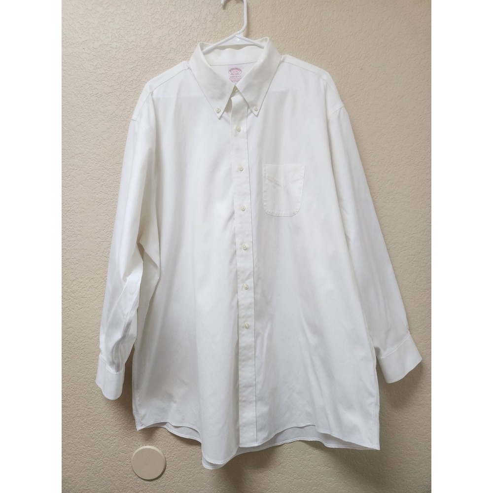 Brooks Brothers White Dress Shirt 18 34 2XL Madison Fit Supima Cotton Oxford LS
